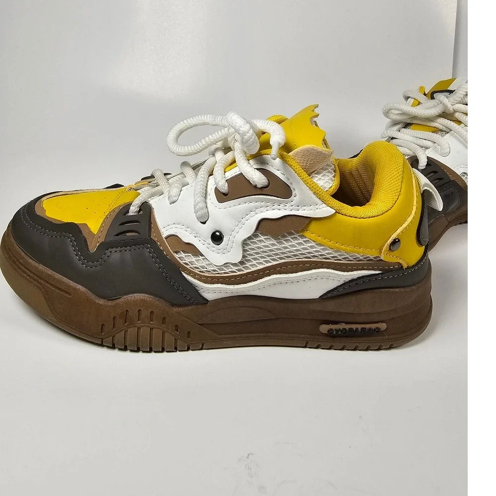 Yellow y2k Chunky Platform Sneakers Yellow Brown White Multi-Color Low Top Shoes